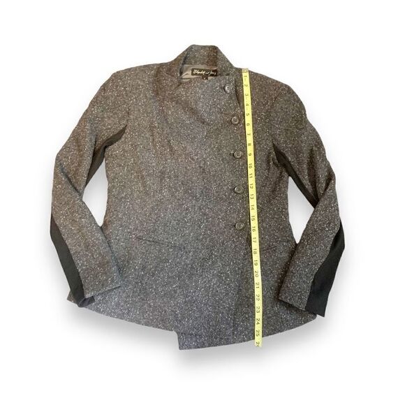 Elizabeth James Asymmetric Donegal Wool Blend Cowl Neck Blazer Coat Gray Black 4 - Picture 9 of 9